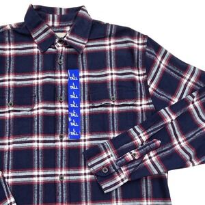 NWT Jachs NY Brawny Heavyweight Flannel LS Shirt Blue Red Plaid Mens Large Tall